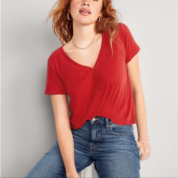 NWT OLD NAVY Linen-Blend V-Neck Henley T-Shirt Color:
Robbie Red XL - Picture 2 of 4